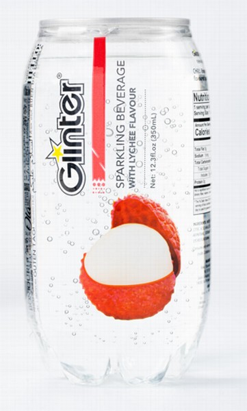 Dzirkstošais dzēriens Glinter ar Ličī garšu 350 ml x24gb