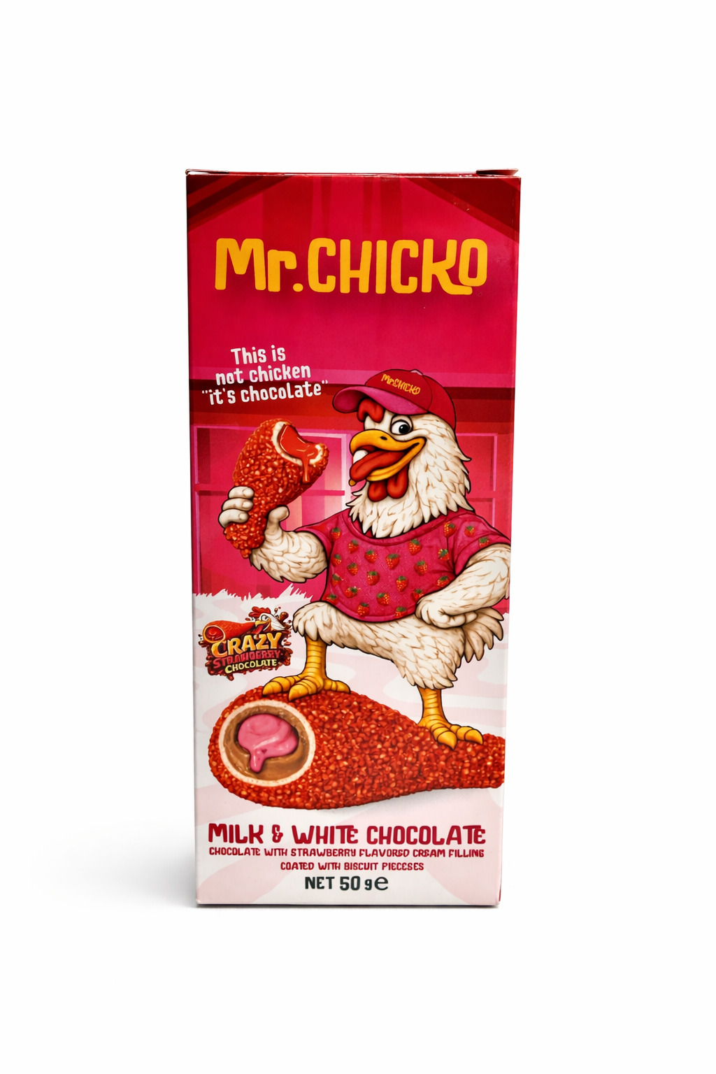 Mr. Chicko šokolāde ar zemeņu krēma pildījumu, 50g