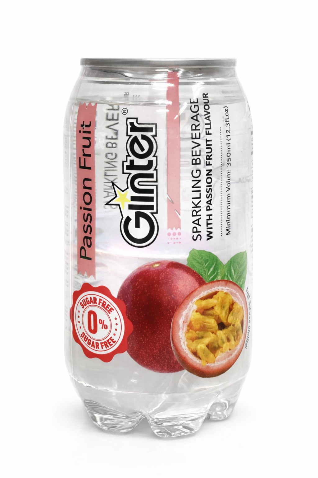 Dzirkstošais dzēriens Glinter ar Pasifloras augļu garšu 350 ml x24gb