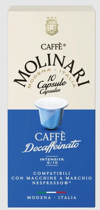Kafijas kapsulas Molinari DECAFFEINATO, 10 gb., saderīgas ar Nespresso® kafijas mašīnu