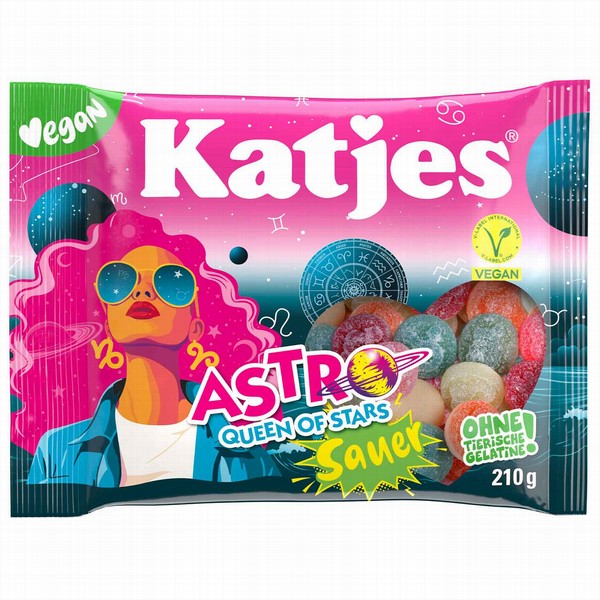 Košļ.konfektes KATJES Astro Queen of Stars Sauer, 210g